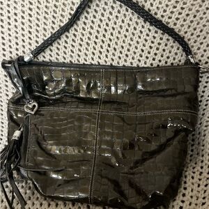 Brighton Glossy Black Croc Shoulder Bag